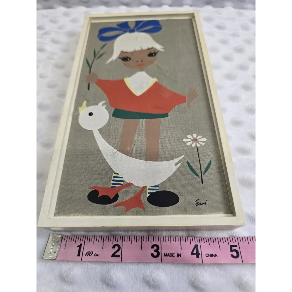 Vintage Tresor Verlag Wall Bank Mid Century Modern Big Eyes Girl Duck Flower Art